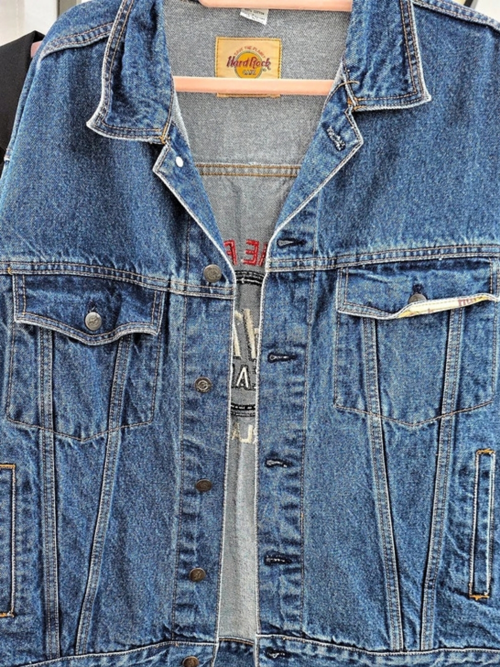 Hard Rock Cafe Orlando Blue Denim Jacket Like New Large Embroidered